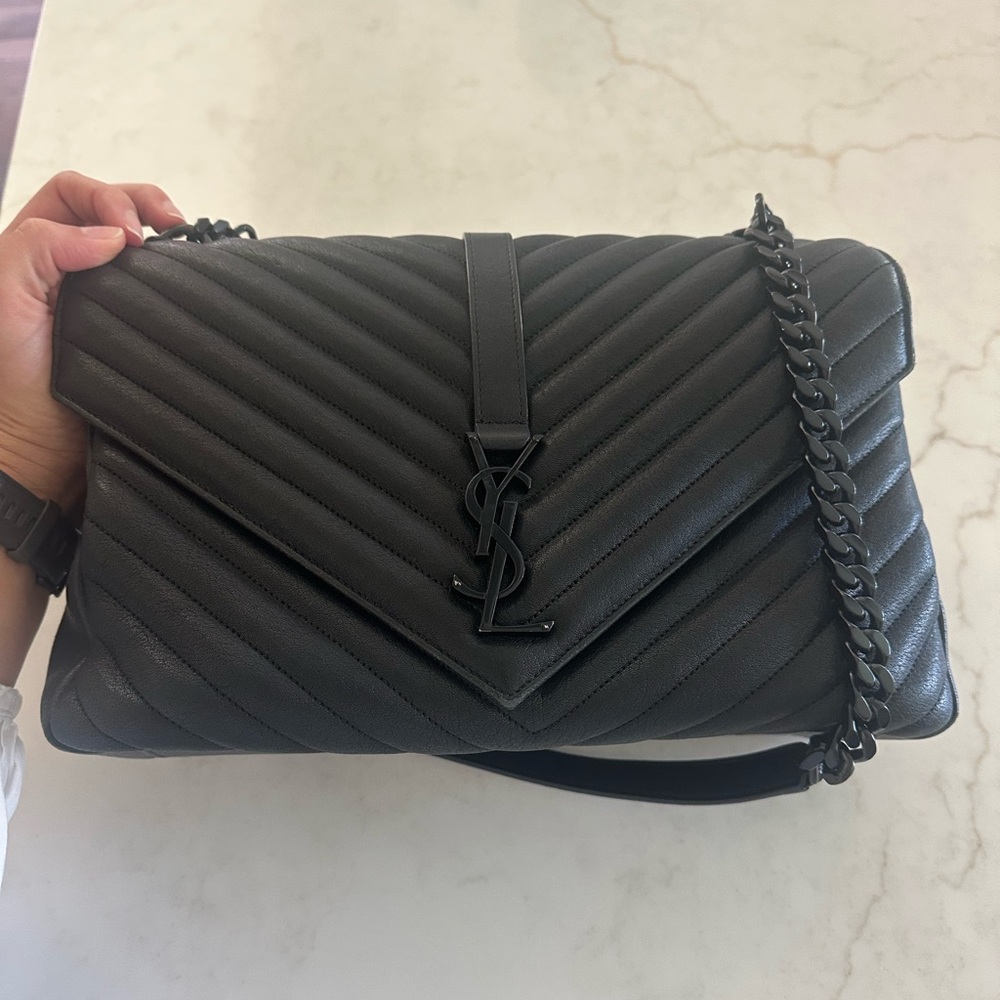 Saint Laurent Dark Gray Quilted Shoulder Bag